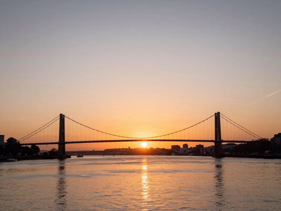 Bristol Sunset View of Clifton Suspension Bridge and Harbourside in in Bristol, United Kingdom