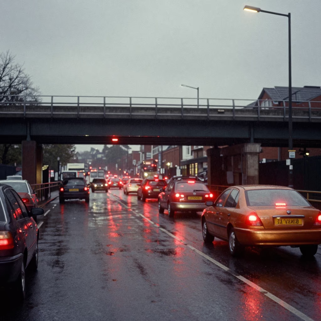 Bristol UK Copper Toned Light Overpass Interchange Taillights Rain in in Bristol, United Kingdom