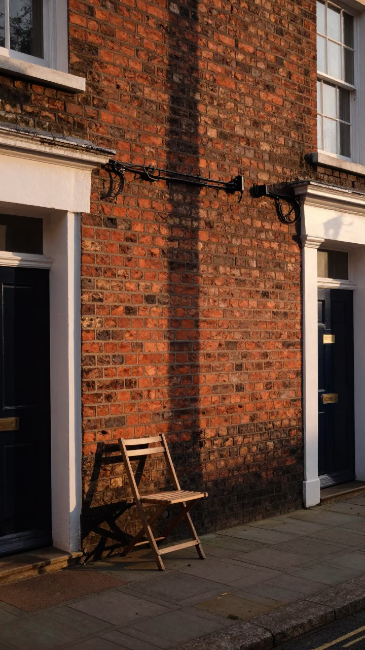 Bristol UK Evening Street Scene with Folding Chair and Rusty Drawer Pull in in Bristol, United Kingdom