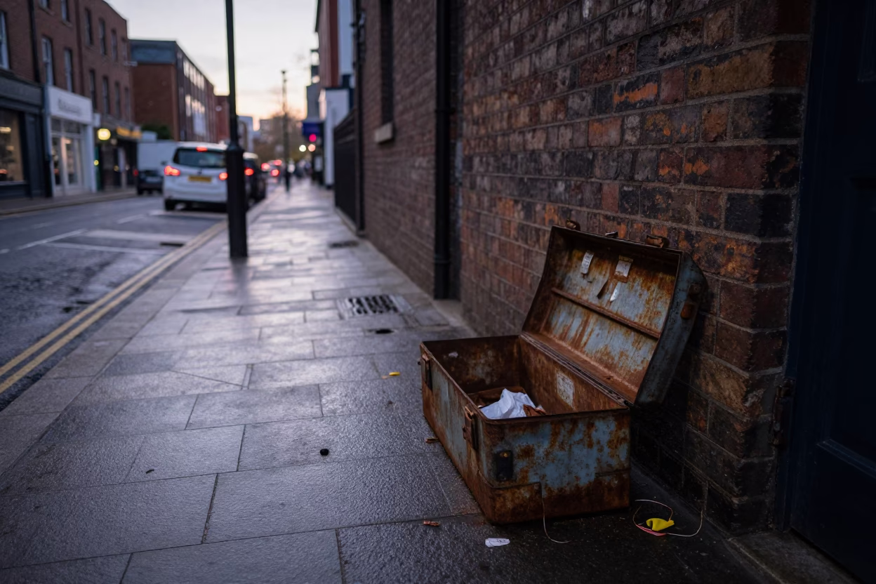 Bristol UK Pre-Dawn Street Scene with Toolboxes and Urban Details in in Bristol, United Kingdom