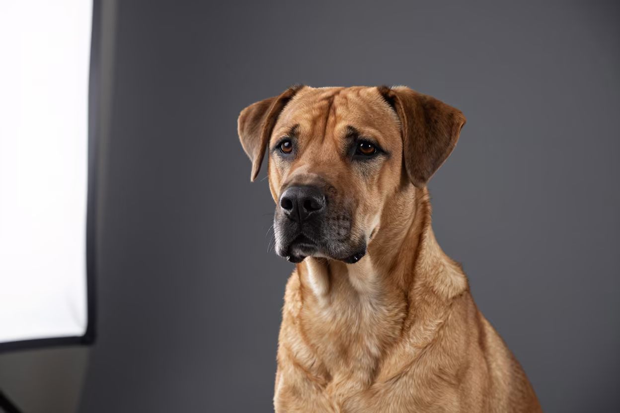 Broholmer Portrait in Nagoya Studio in in a quiet portrait studio with a plain backdrop and eye-level framing in Nagoya