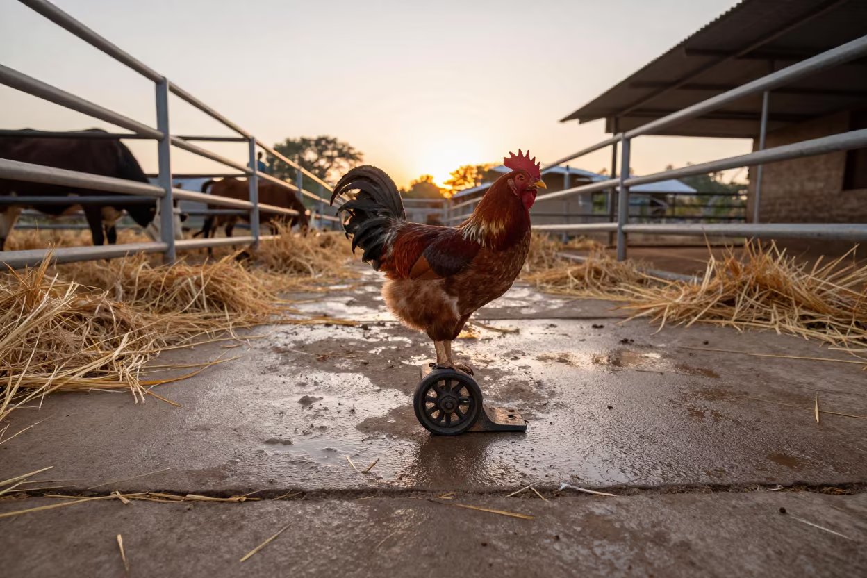 Broiler Wheel Chock in Sierra Leone Corral in inside a ranch corral in Sierra Leone