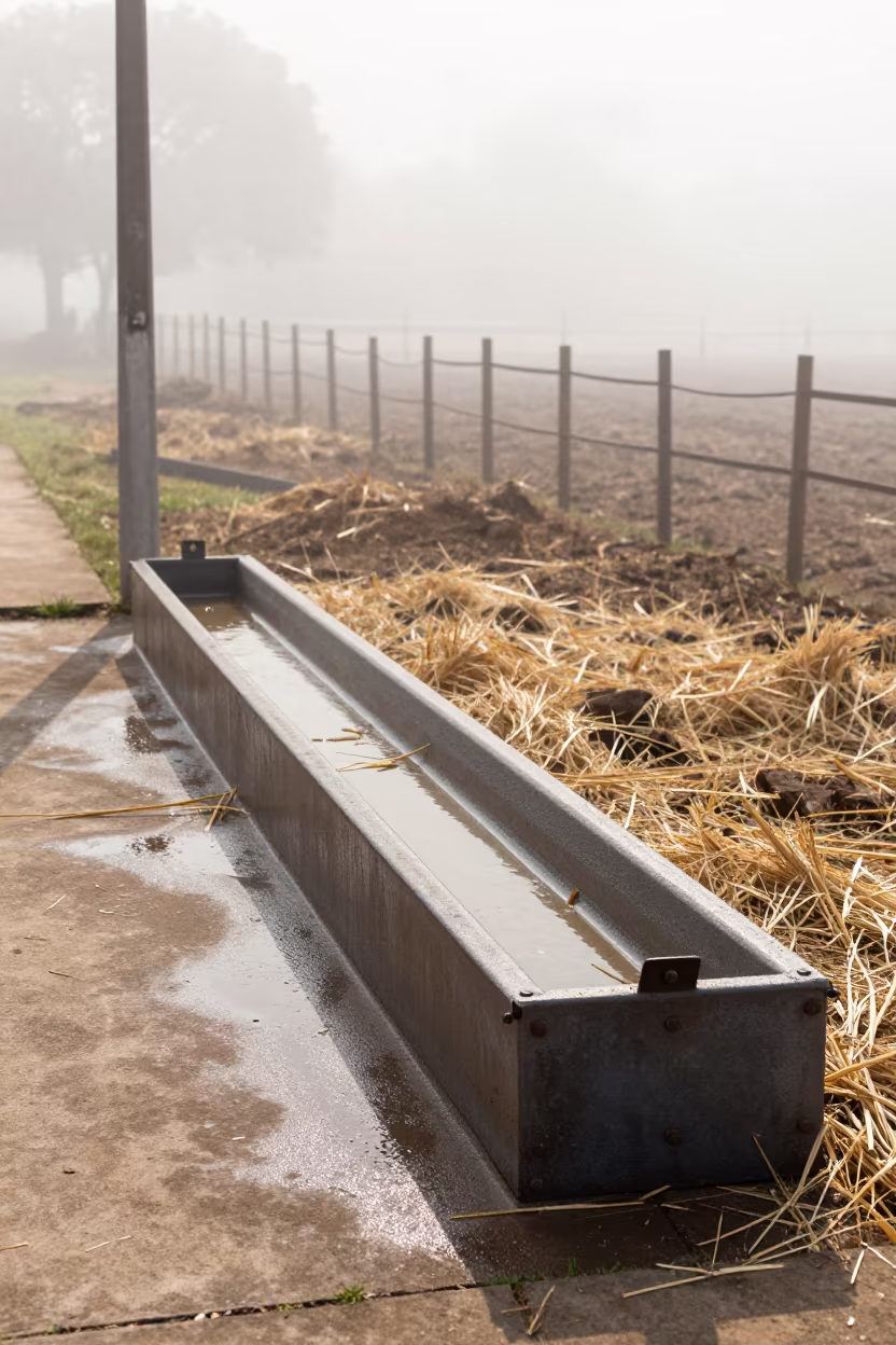 Broiler Wheel Chock Near Water Trough São Paulo in near a windbreak and water trough in São Paulo state