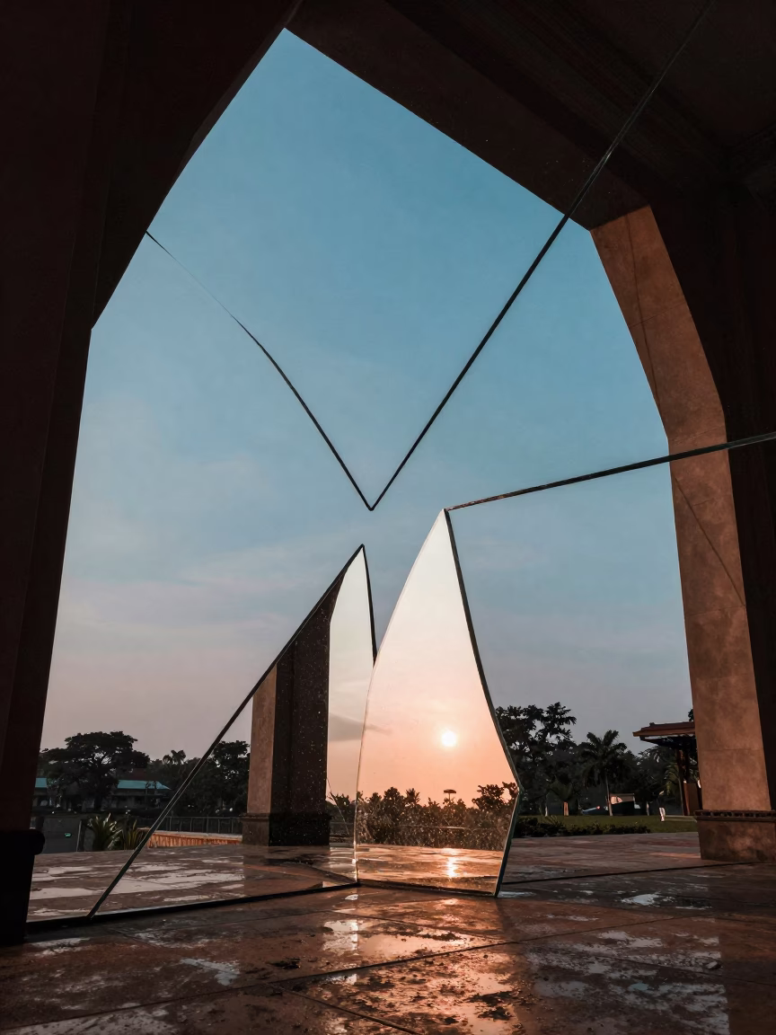 Broken Mirror Kaleidoscope Blue Sky Atrium in inside a vaulted atrium in Enugu