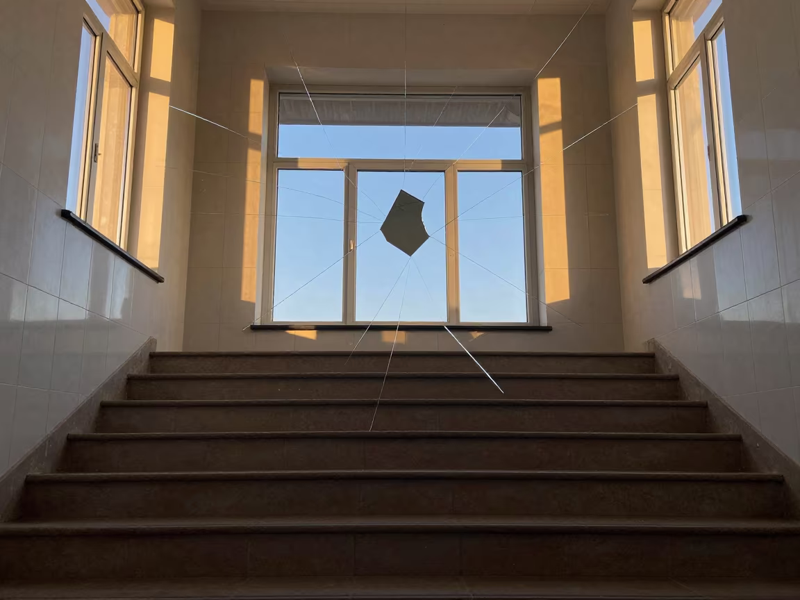 Broken Mirror Sky in Timisoara Stair Hall in inside a tiled stair hall in Timisoara