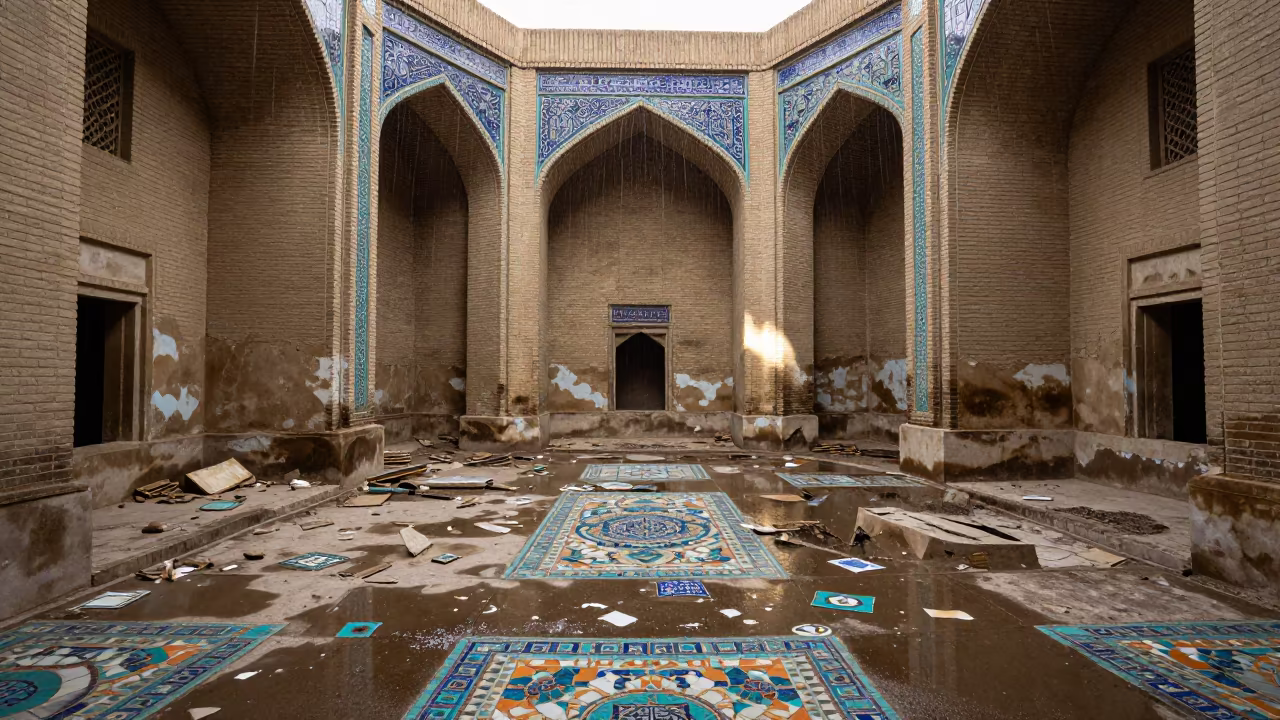 Broken Tile Mosaics in Shahrisabz Bathhouse Lobby in inside a ribbed concrete lobby in Shahrisabz