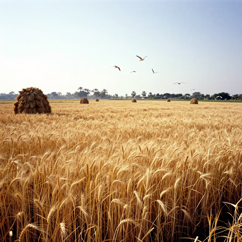 Bronze Barley Field Gulls Silhouette Uganda in beside stacked hay bales in Uganda