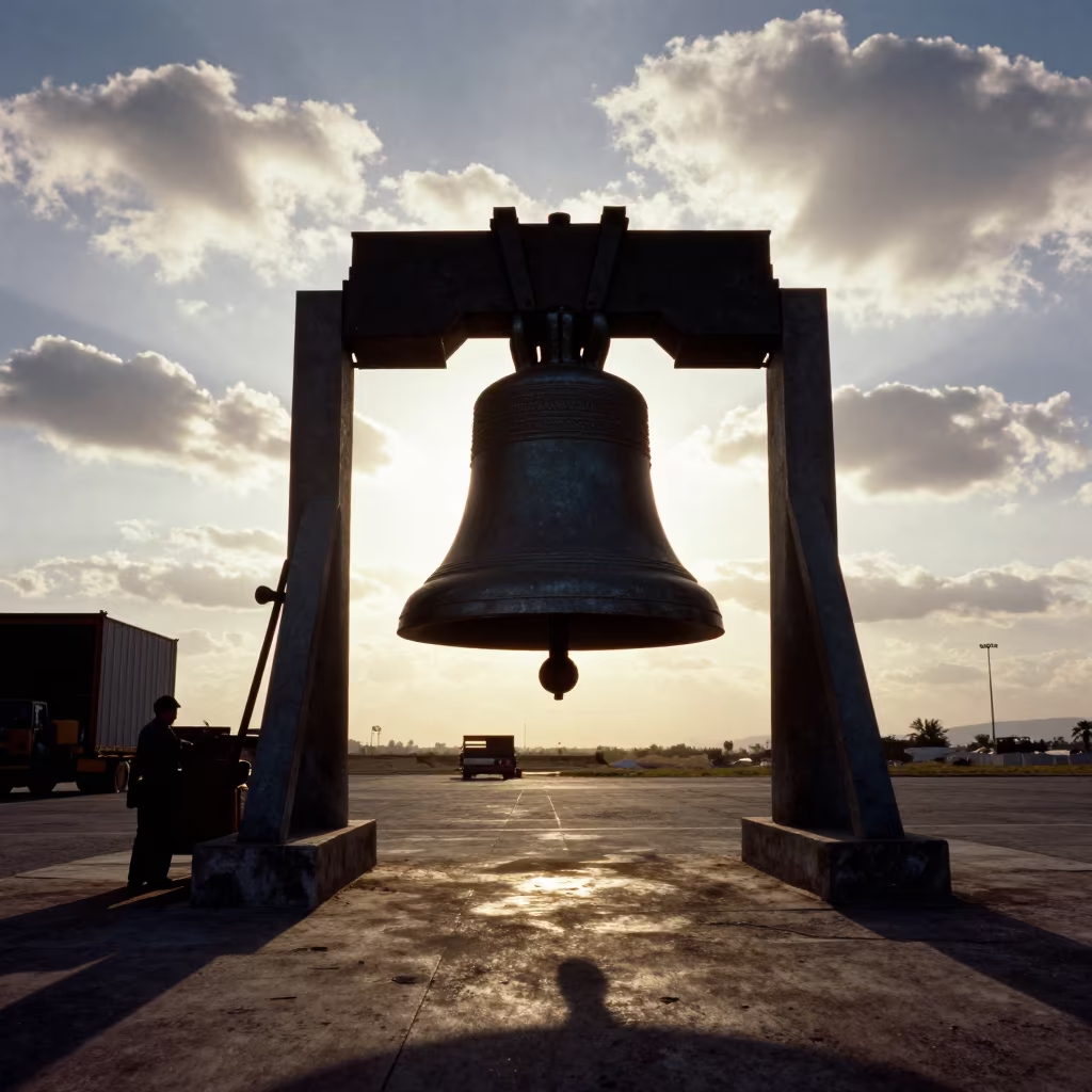 Bronze Bell Polished at Oaxaca Dock in at a loading dock near Oaxaca