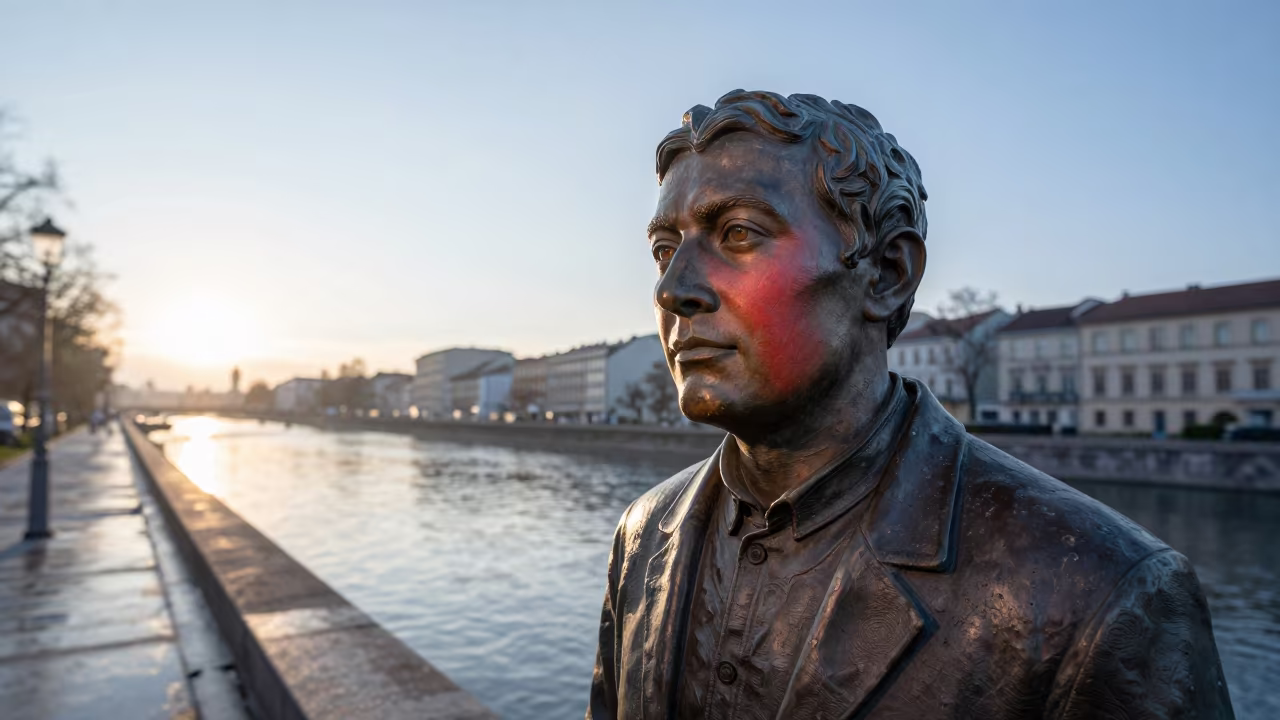 Bronze Caster Face with Second Sun Vienna in beside a canal in Vienna