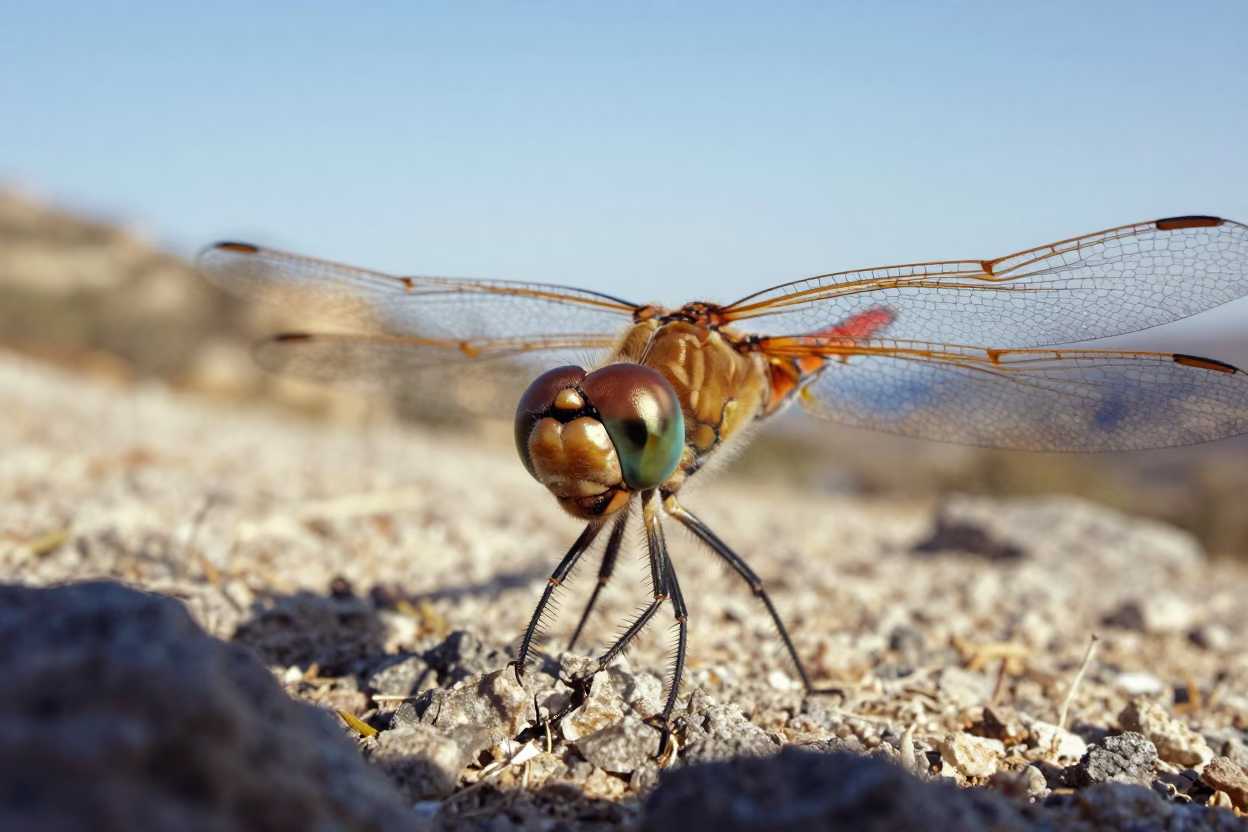 Bronze Iridescent Dragonfly Eye in Greek Winter in in Greece