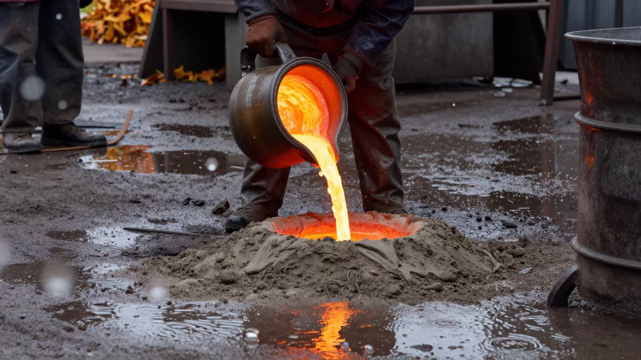 Bronze Pouring at Rehovot Foundry After Storm in near Rehovot