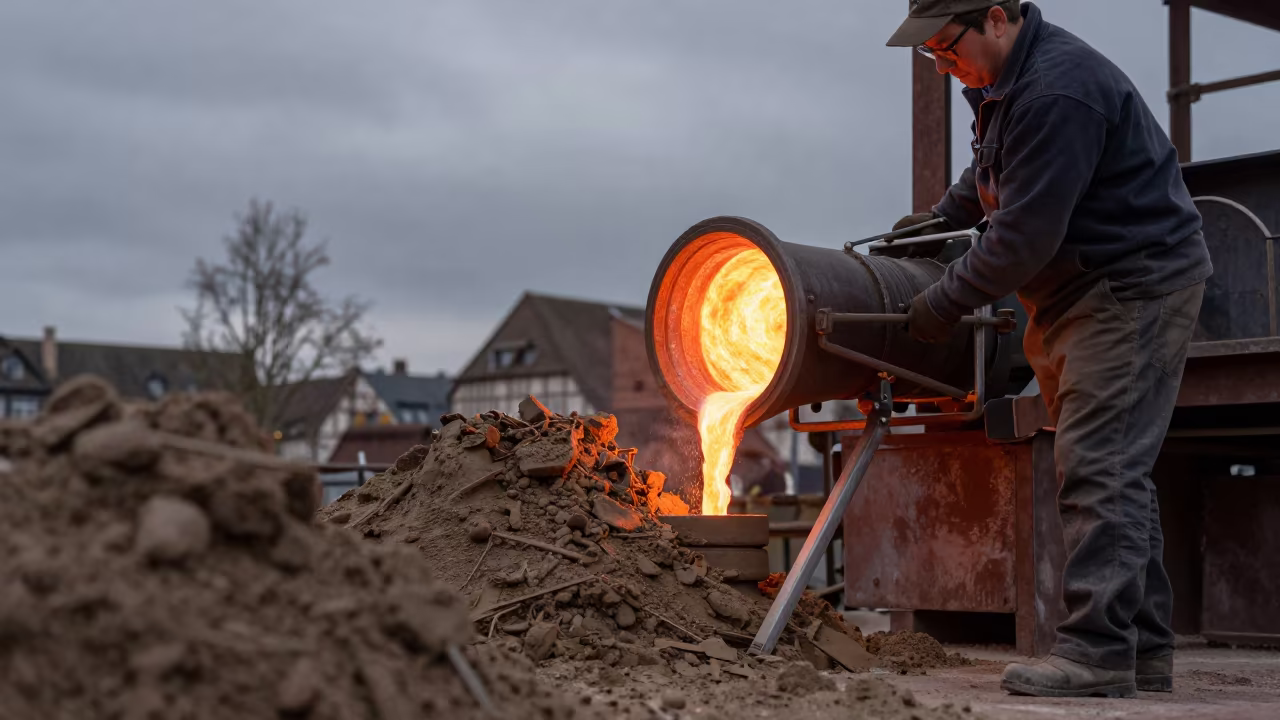Bronze Pouring in Strasbourg Foundry in in Strasbourg