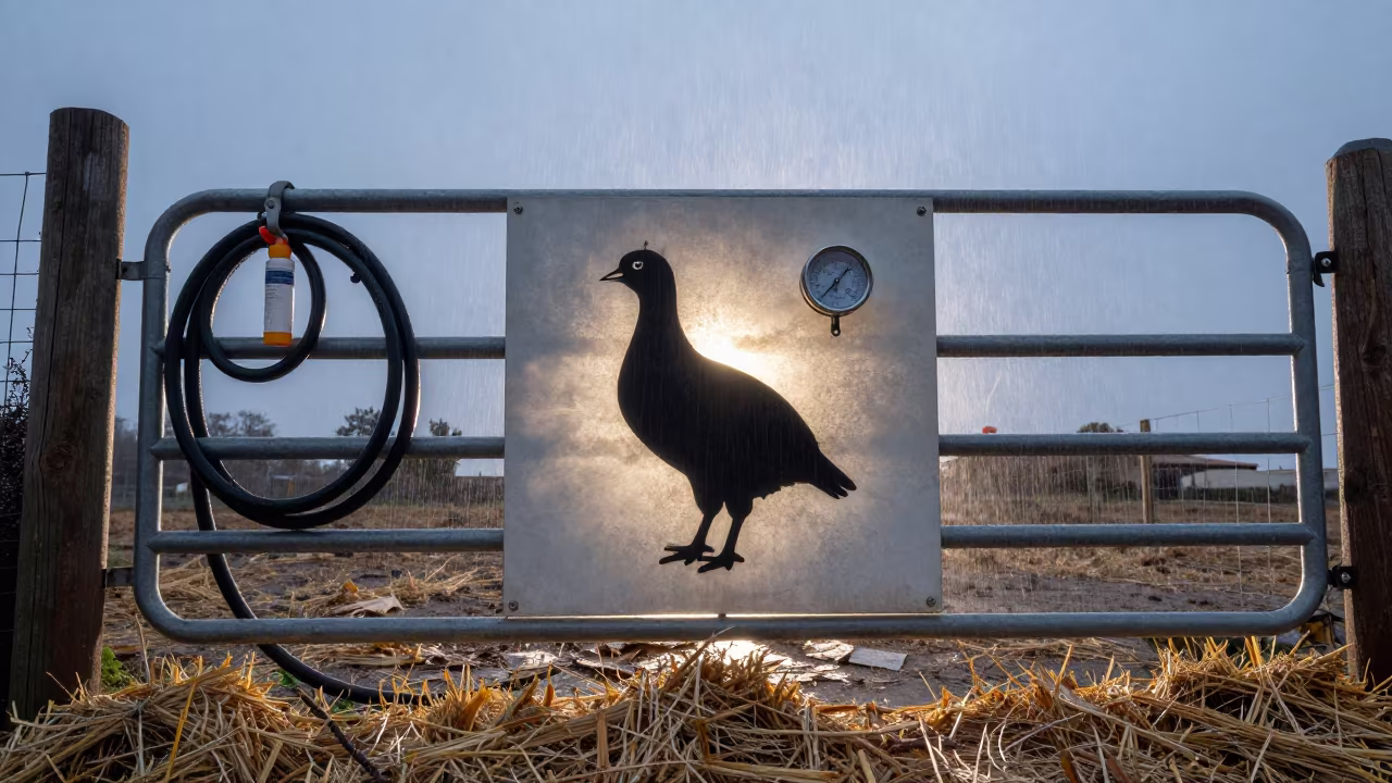 Brooder Thermometer Board Silhouette at Aragon Gate in beside a pasture gate in Aragon