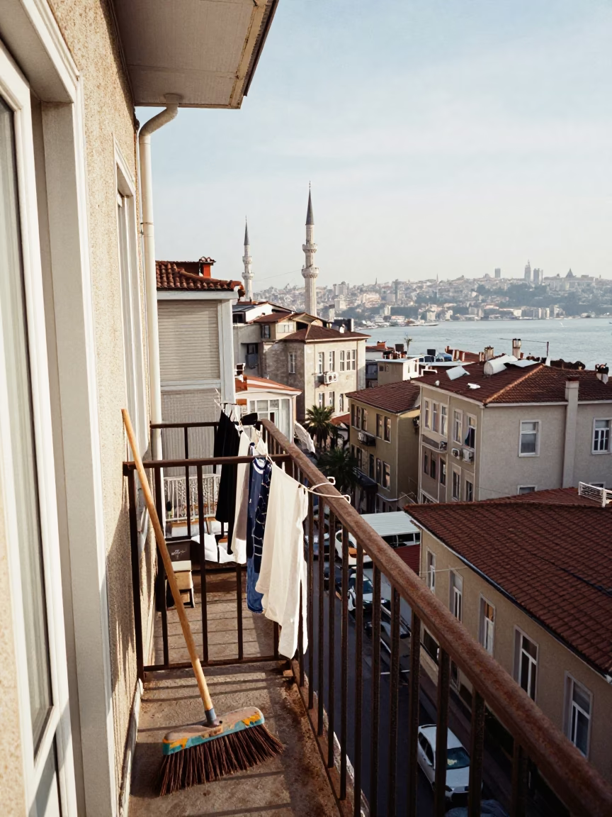 Broom at Noon Light in in Istanbul, Turkey