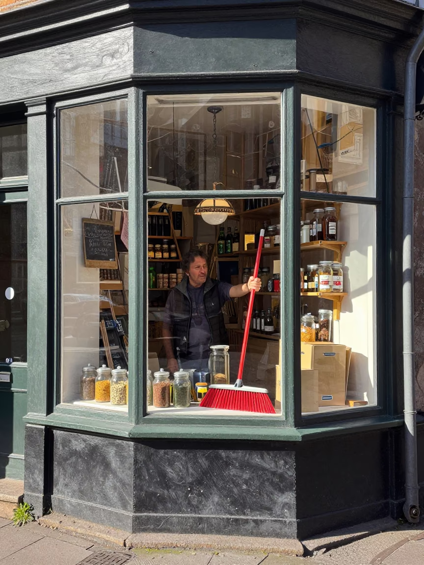 Broom in Copenhagen at Flat Noon Light in in Copenhagen, Denmark