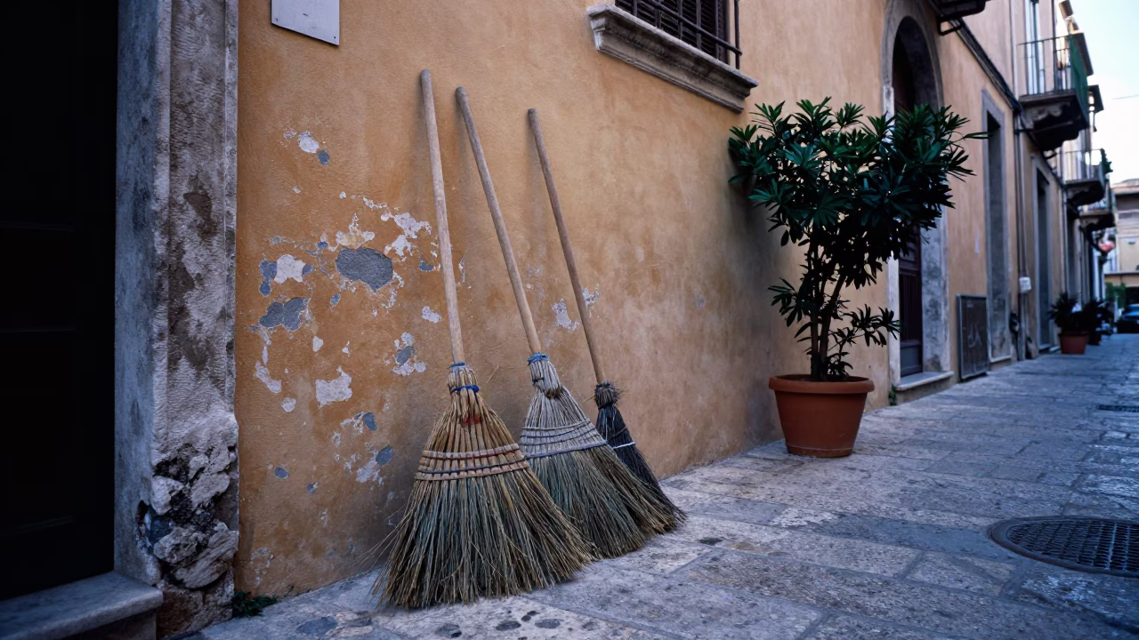 Brooms And Potted Plant in Palermo in in Palermo, Italy
