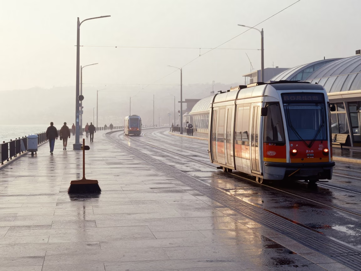 Brooms in Izmir at Dawn Light in in Izmir, Turkey
