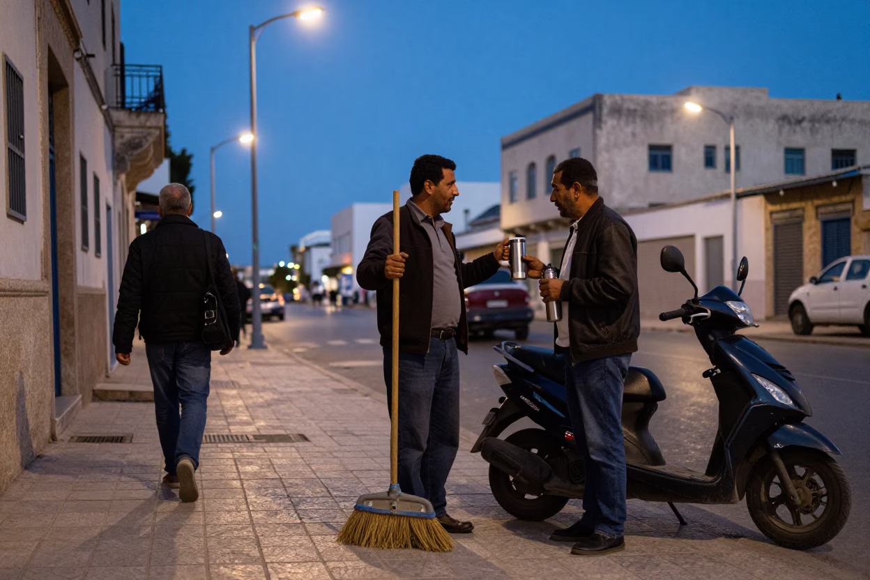Brooms Streetlights in Tunis at Blue Hour in in Tunis, Tunisia