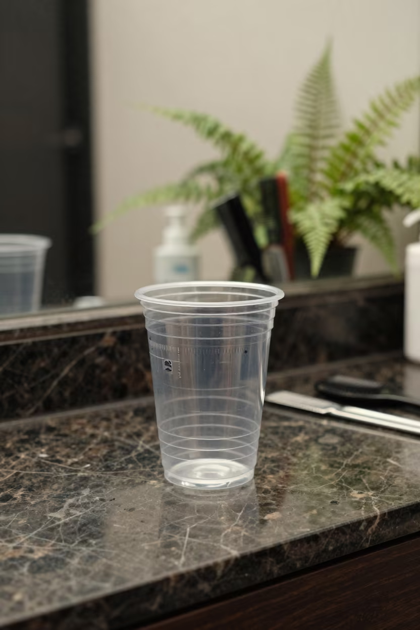 Brow Ruler Cup on Hanoi Salon Counter in at a salon reception counter near West Lake, Hanoi