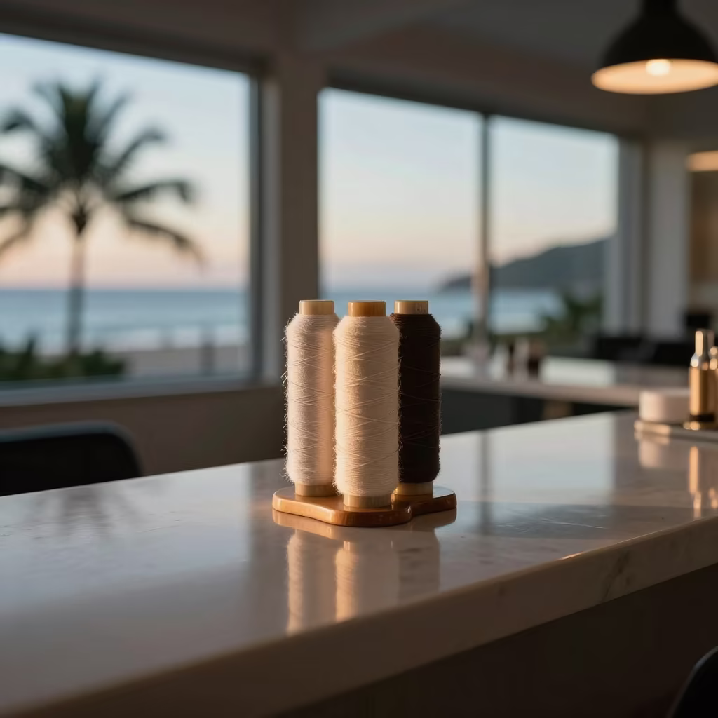 Brow Thread Spool Holder at Natal Salon Counter in at a salon reception counter near Natal