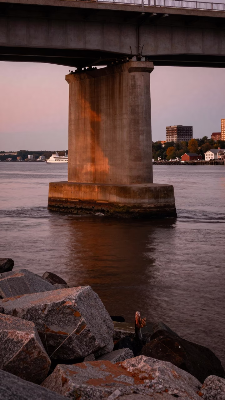 Brown Current in Halifax at Copper-toned Light Before Dusk in in Halifax, Nova Scotia, Canada