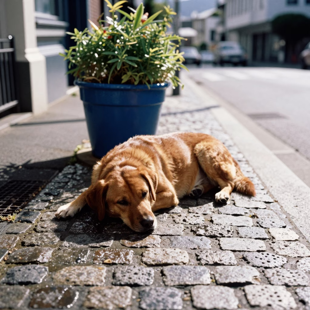 Brown Dog at Late Morning Light in Wellington in in Wellington, New Zealand