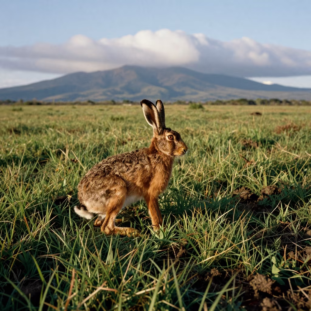 Brown Hare Boxing in March Field Near San Fernando in beside a tidal inlet near San Fernando de Apure