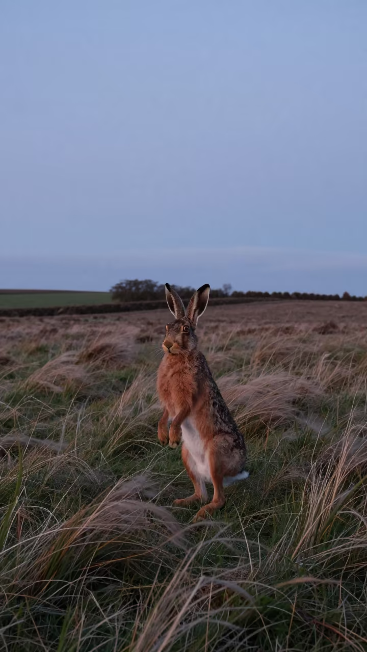 Brown Hare Boxing in Northern Ireland Twilight in in Northern Ireland