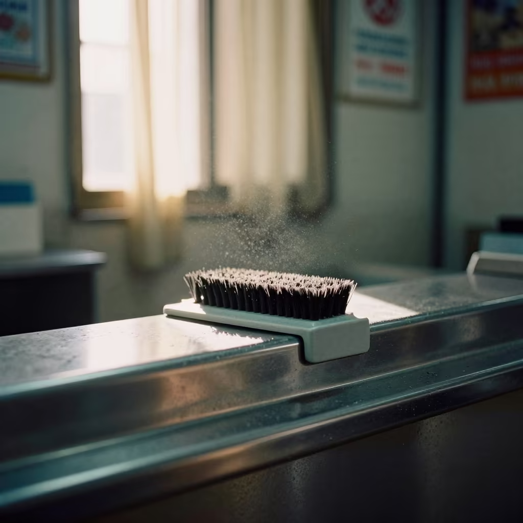 Brush on Deli Ticket Rail in Tivaouane in at a checkout lane under flat store light in Tivaouane