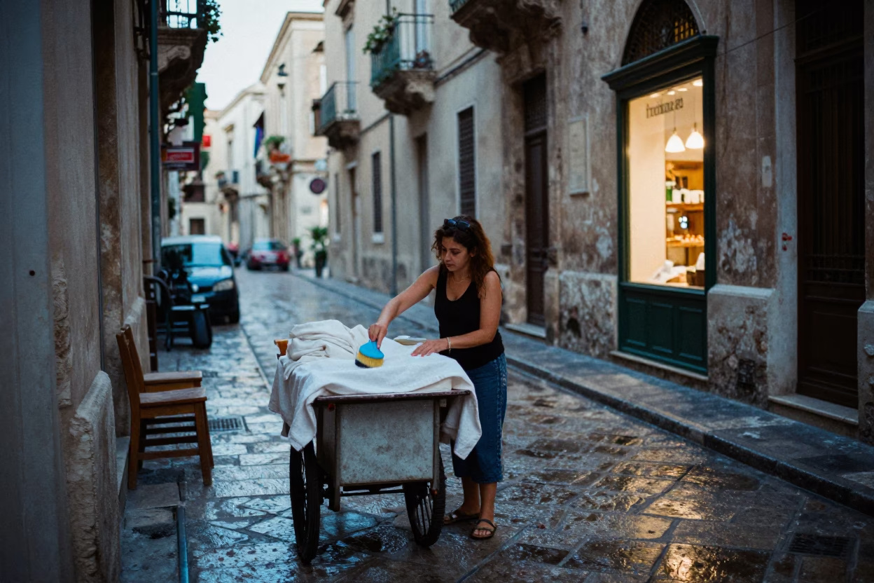 Brushing Linens in Palermo in in Palermo, Italy