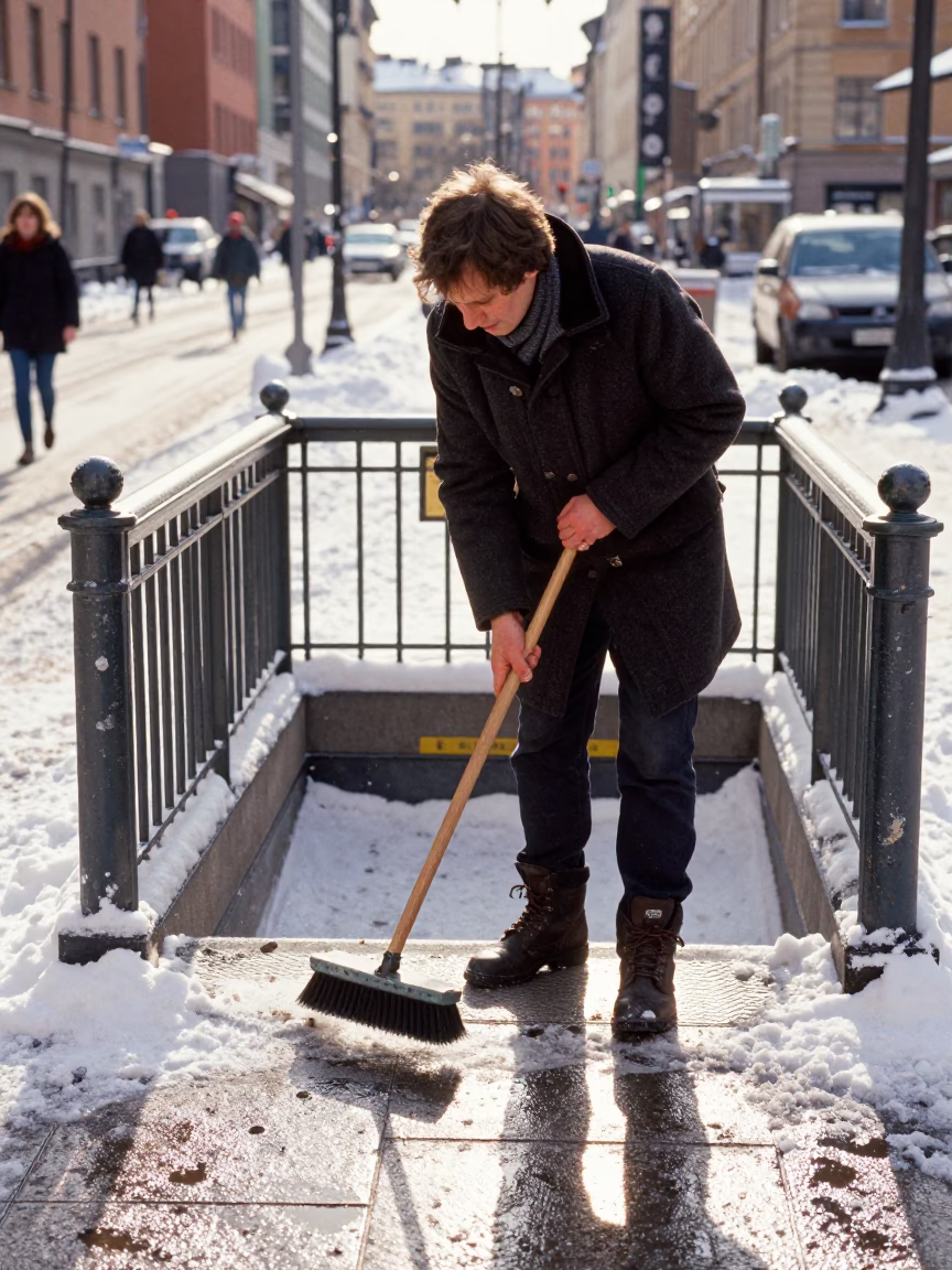 Brushing Snow in Stockholm in in Stockholm, Sweden