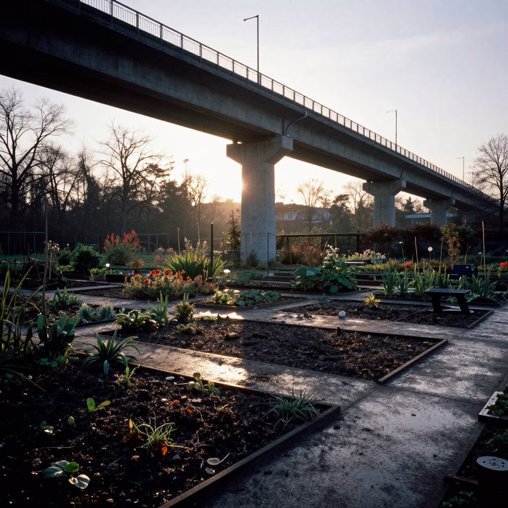 Brussels Allotment Gardens at First Light Of Dawn in in Brussels, Belgium
