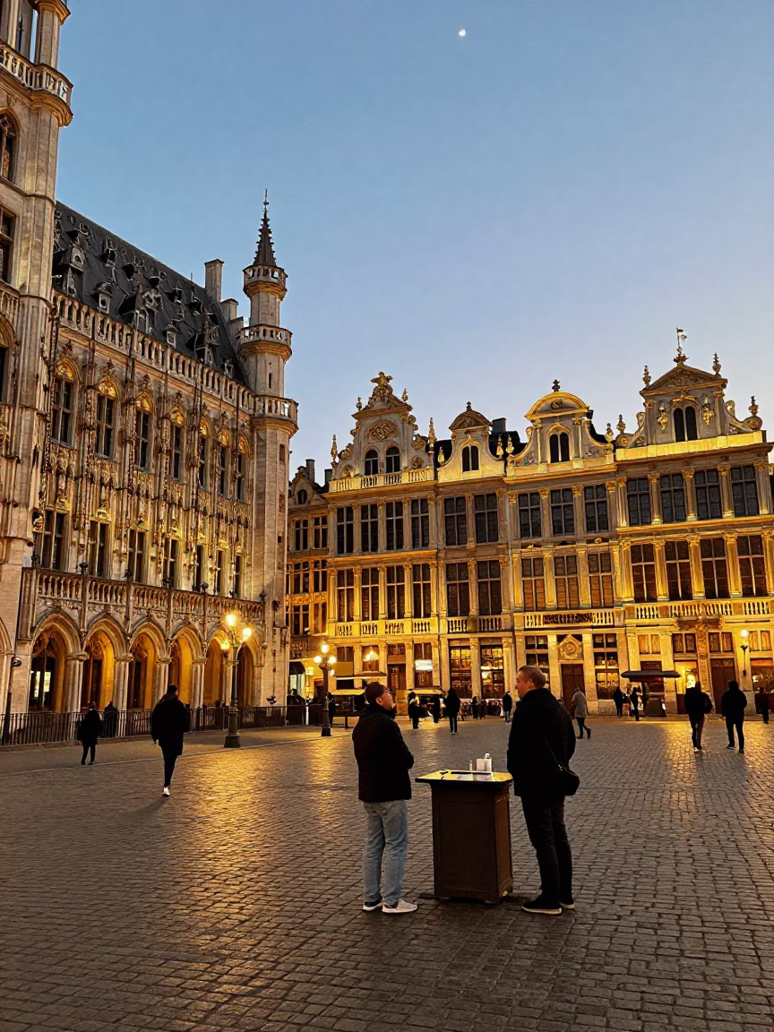 Brussels Belgian Grand Place Evening Light and Local Street Scene in in Brussels, Belgium