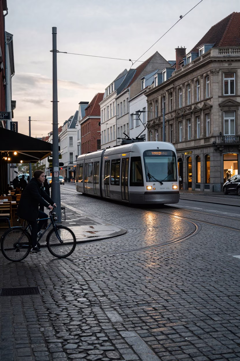 Brussels Belgium Early Afternoon Street Scene with Monorail and Classic Architecture in in Brussels, Belgium