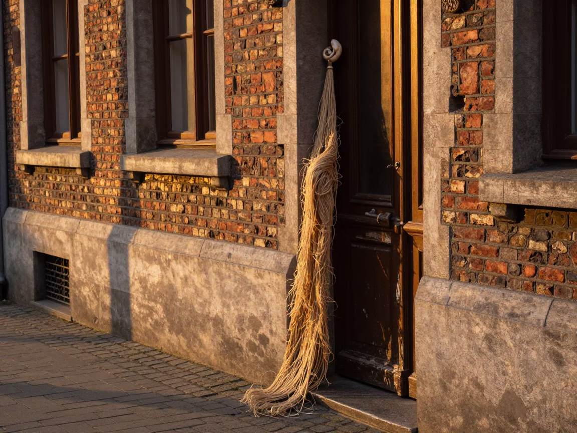 Brussels Belgium Evening Street Scene with Twine Fibers and Ceramic Mugs in in Brussels, Belgium