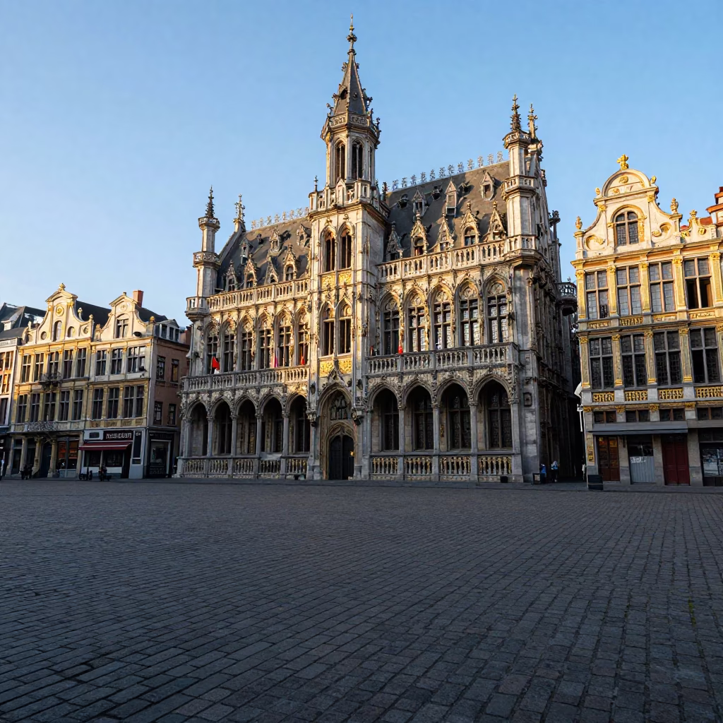 Brussels Belgium Late Afternoon Street Scene with Traditional Architecture and Daily Life in in Brussels, Belgium