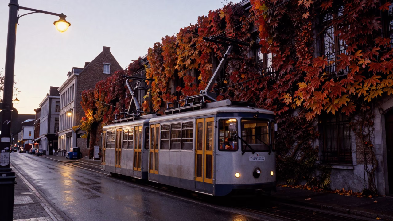 Brussels Belgium Nautical Dawn Funicular Ascent Autumn Vines Street Photography 1980s in in Brussels, Belgium