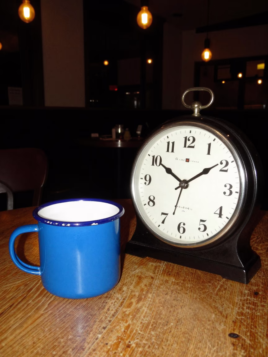 Brussels Blue Enamel And Chess Clock at Deep In The Night Light in in Brussels, Belgium