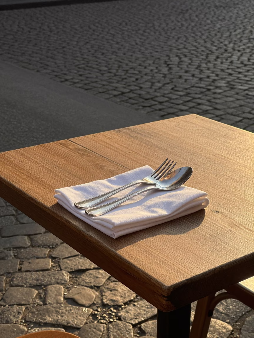 Brussels Cafe Table at Golden Hour in in Brussels, Belgium