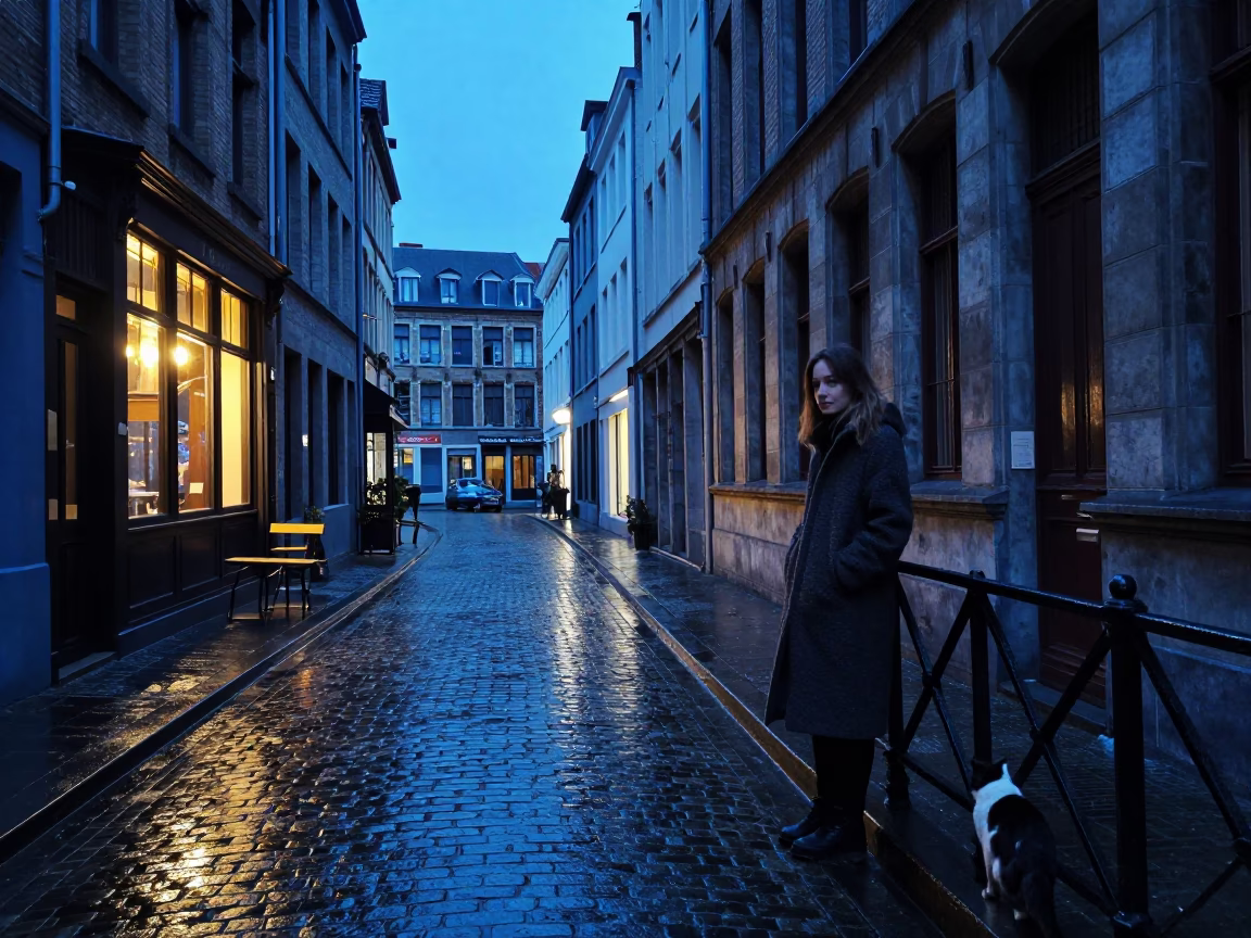 Brussels Cat at Blue Hour in in Brussels, Belgium