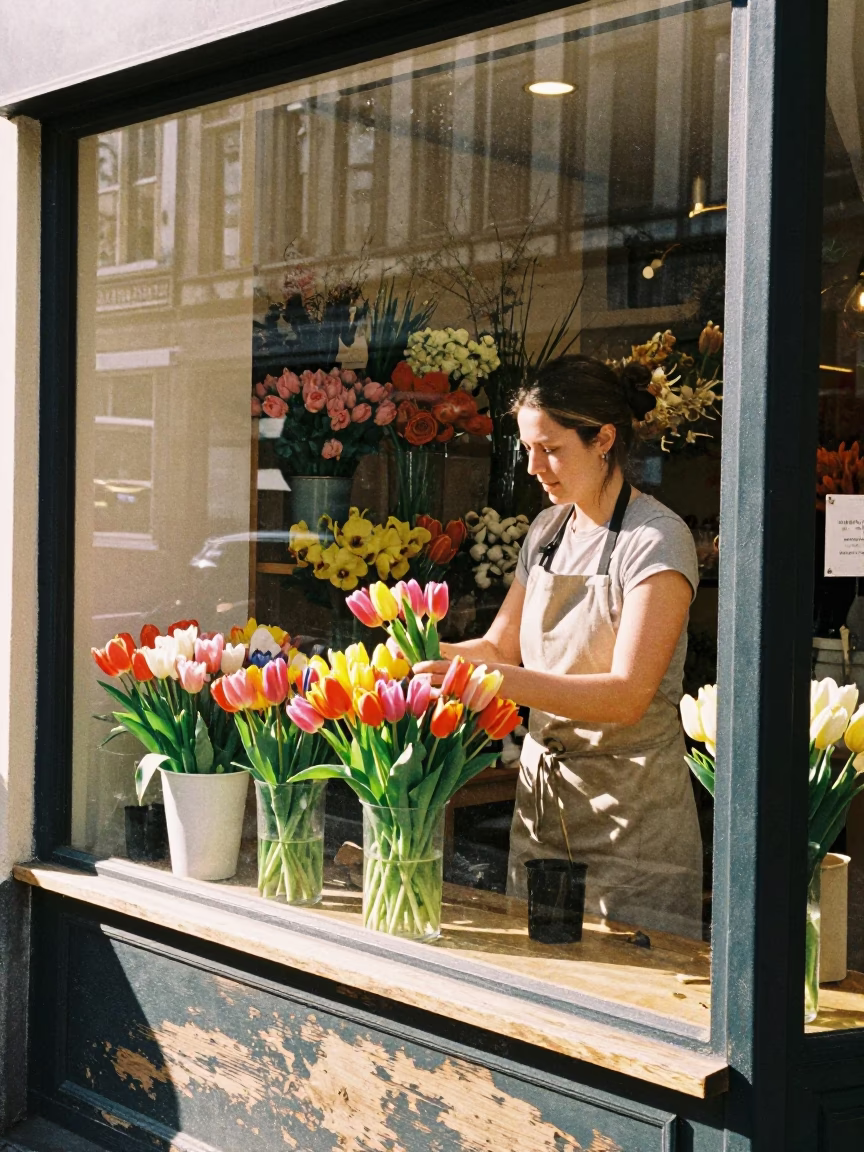Brussels Colorful Tulips at Afternoon Light in in Brussels, Belgium