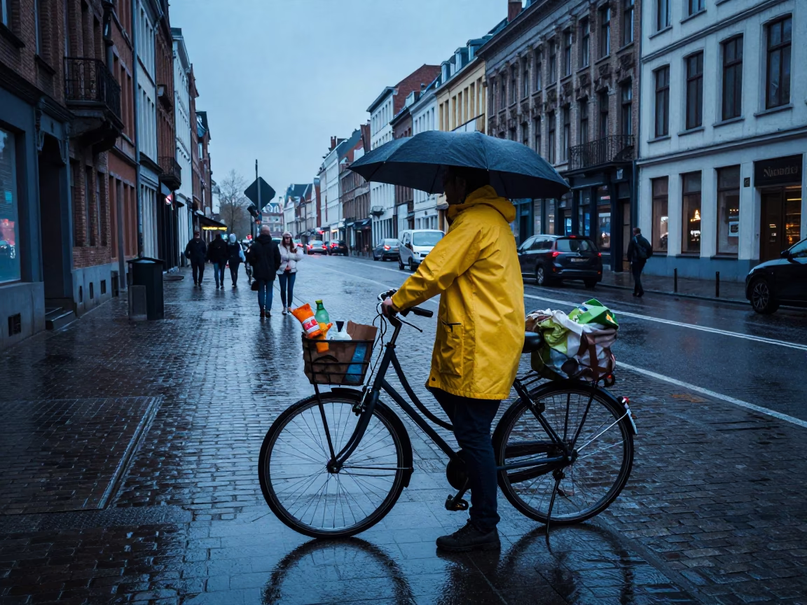 Brussels Cyclist at Blue Hour in in Brussels, Belgium