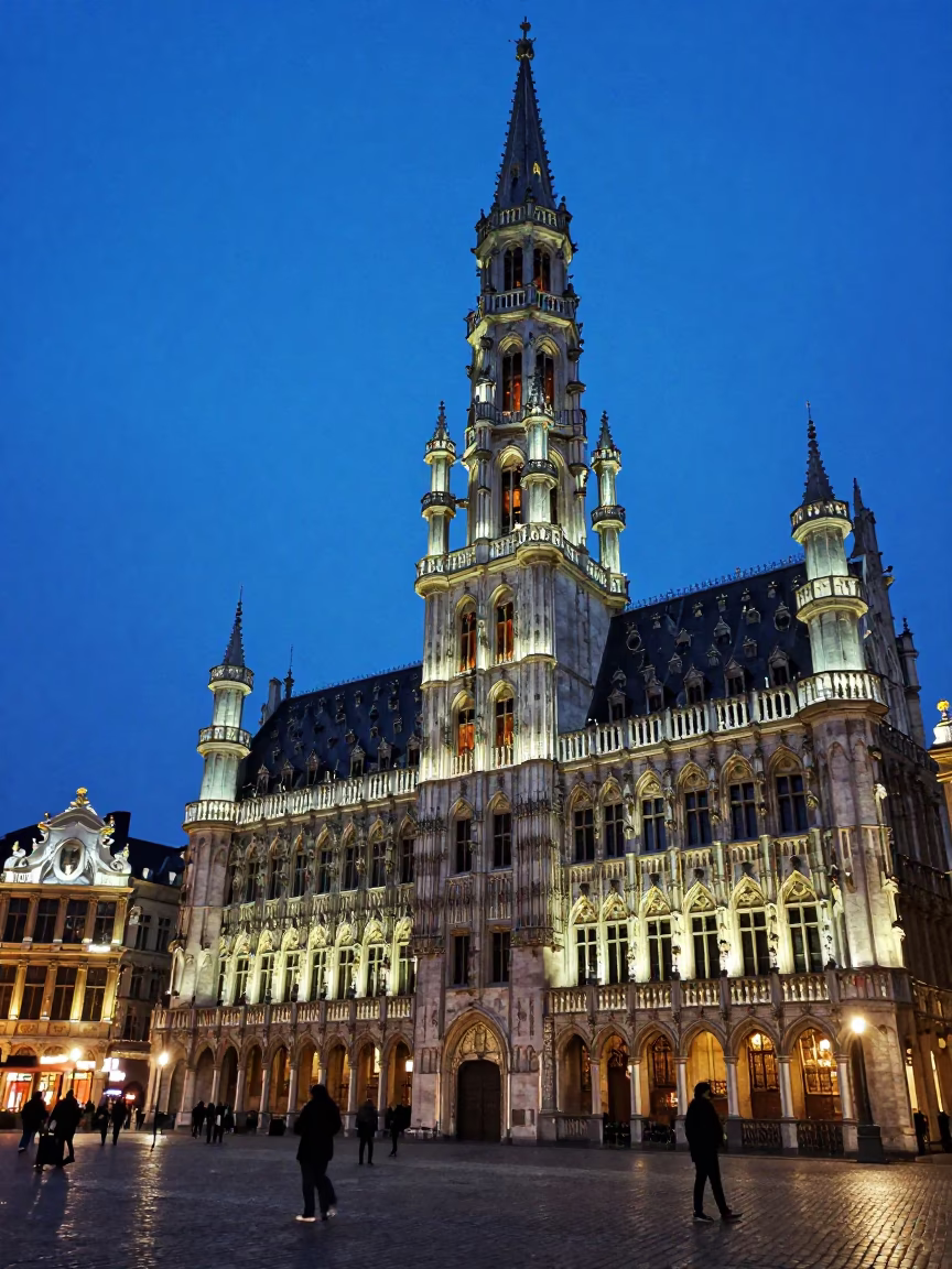 Brussels Grand Place at Blue Hour with Historic Architecture and Evening Ambience in in Brussels, Belgium