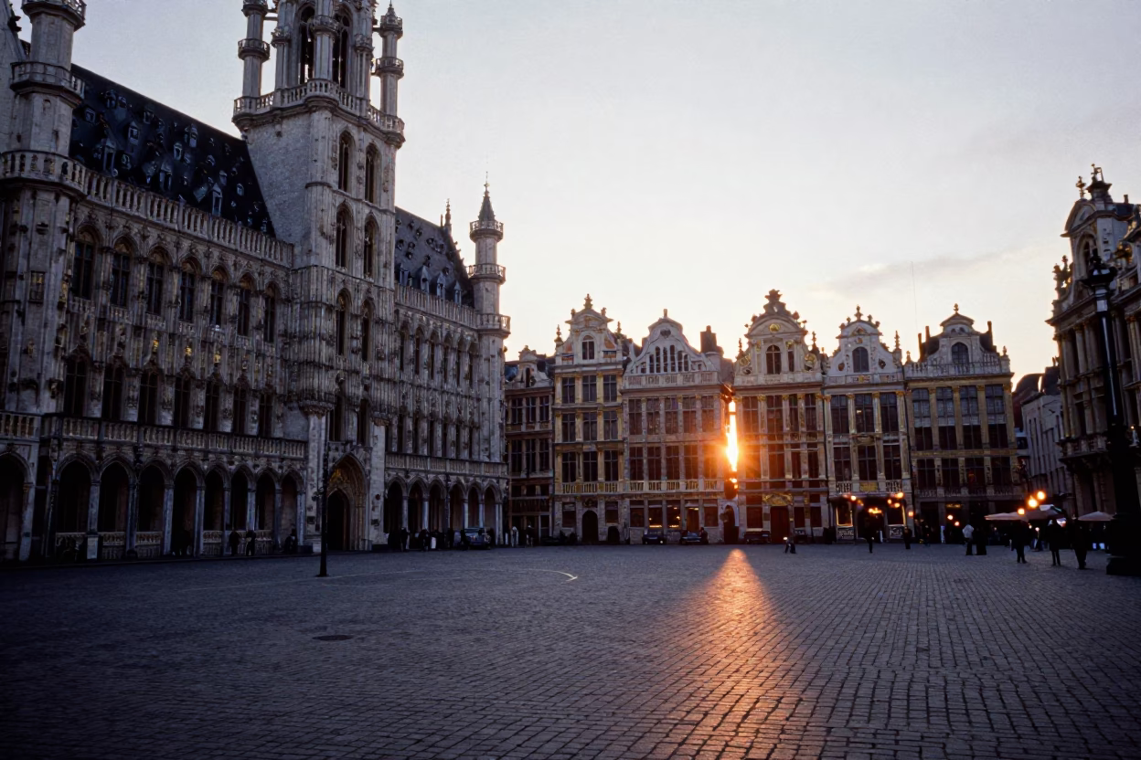 Brussels Grand Place at Dusk with Historic Architecture and Evening Light in in Brussels, Belgium