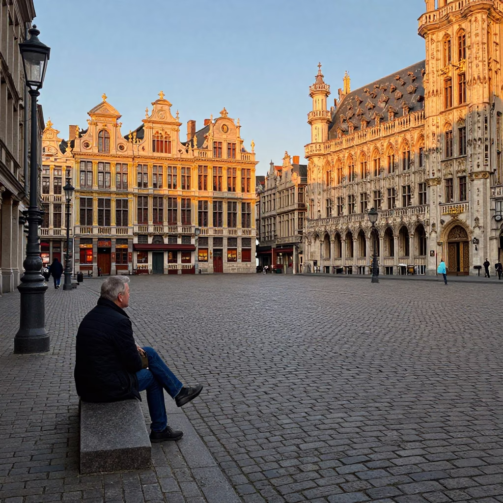 Brussels Grand Place Cobblestone Street Scene Late Afternoon Light in in Brussels, Belgium