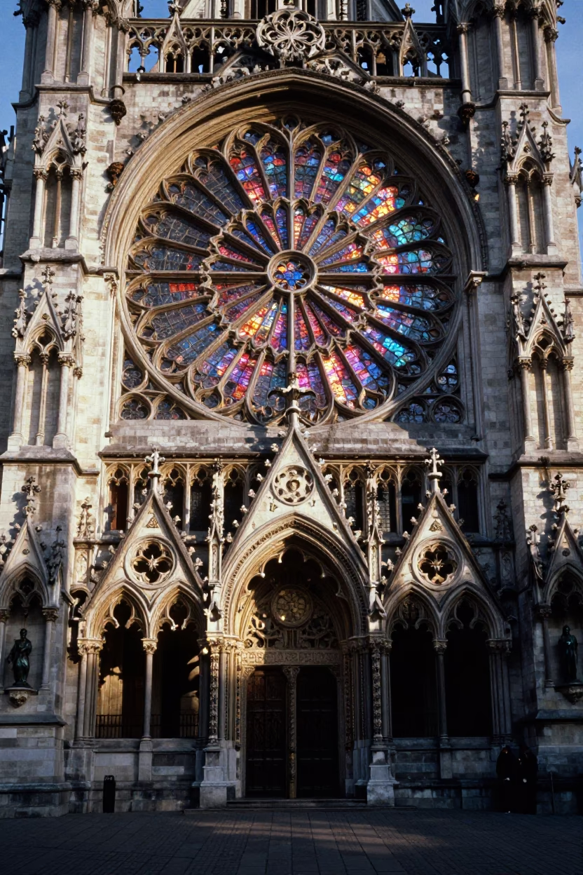 Brussels Grand Place Gothic Rose Window Late Afternoon Light Stone Architecture in in Brussels, Belgium