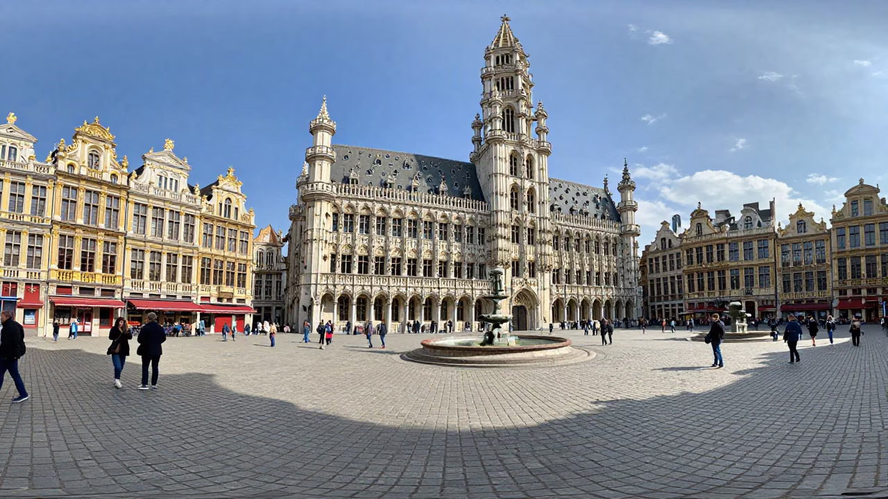 Brussels Grand Place Midday Tourists and Historic Architecture in in Brussels, Belgium