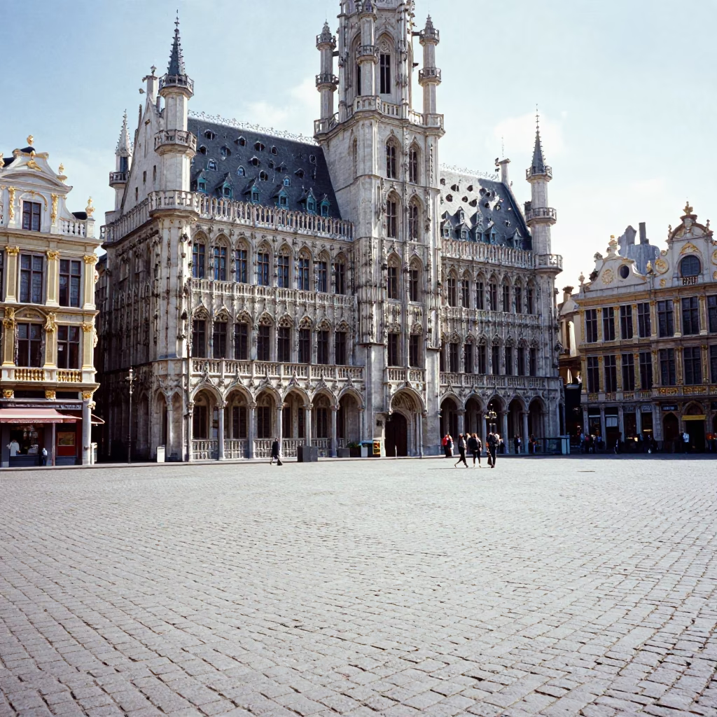 Brussels Grand Place Noon Light Cobblestones and Historic Architecture in in Brussels, Belgium