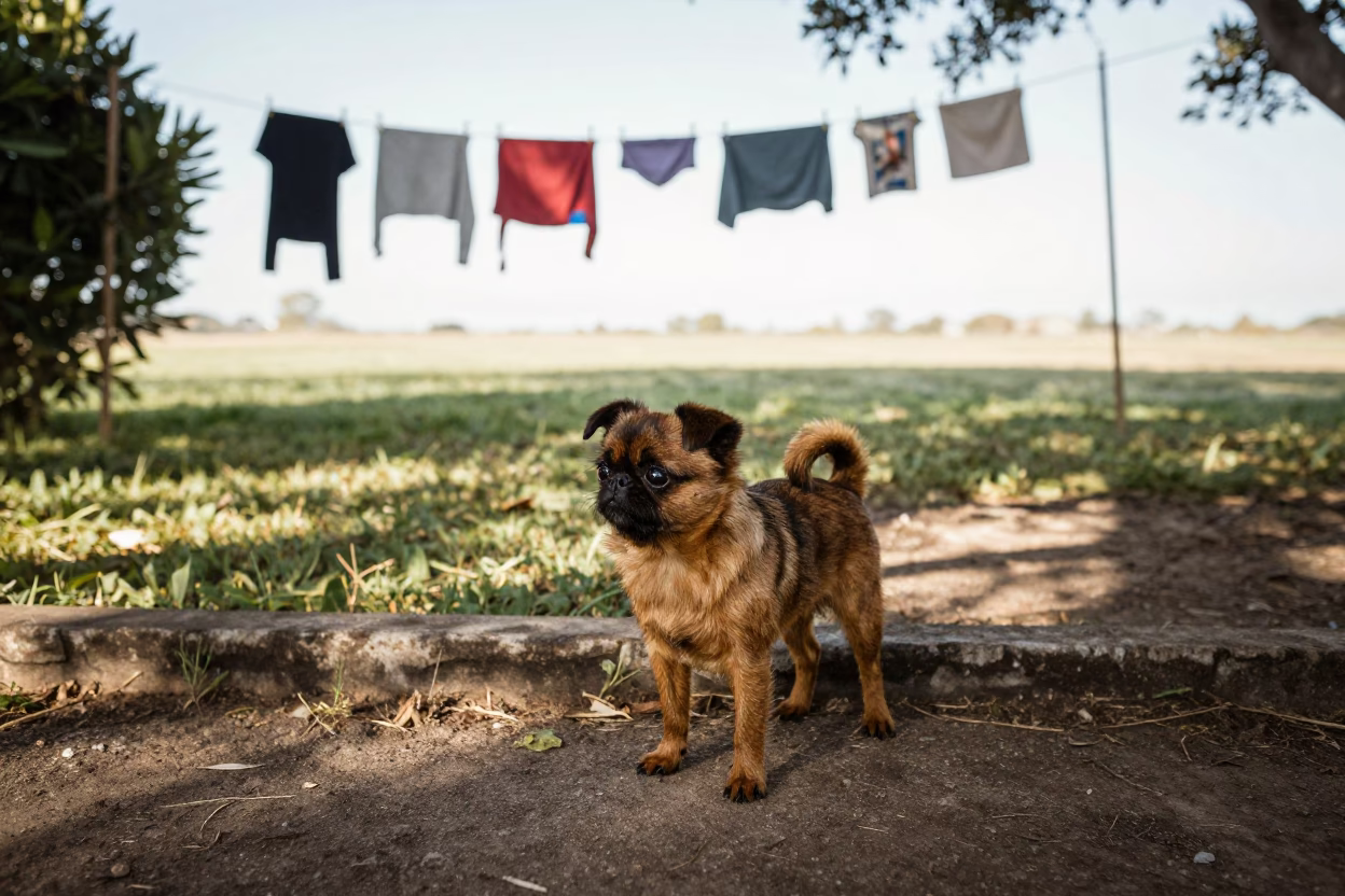 Brussels Griffon in Port of Spain Garden Morning in near a garden edge with soft morning light and an uncluttered background in Port of Spain
