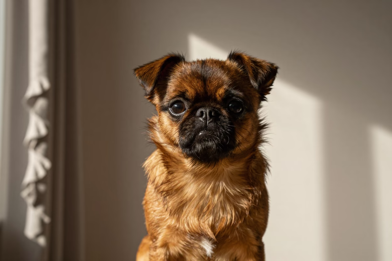 Brussels Griffon Portrait in Brampton Studio in in a quiet portrait studio with a plain backdrop and eye-level framing in Brampton